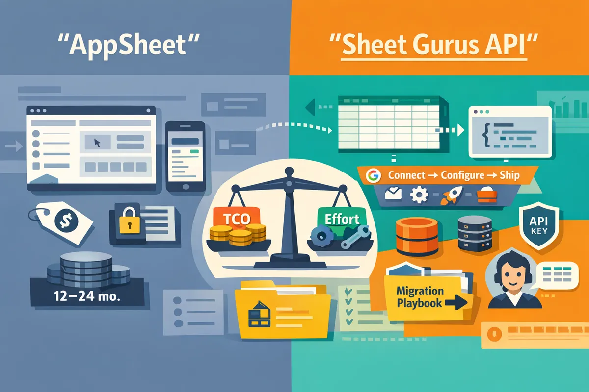 AppSheet pricing vs a Google Sheets REST API: 12–24 month TCO, lock‑in risk scorecard, and migration playbook (2026)